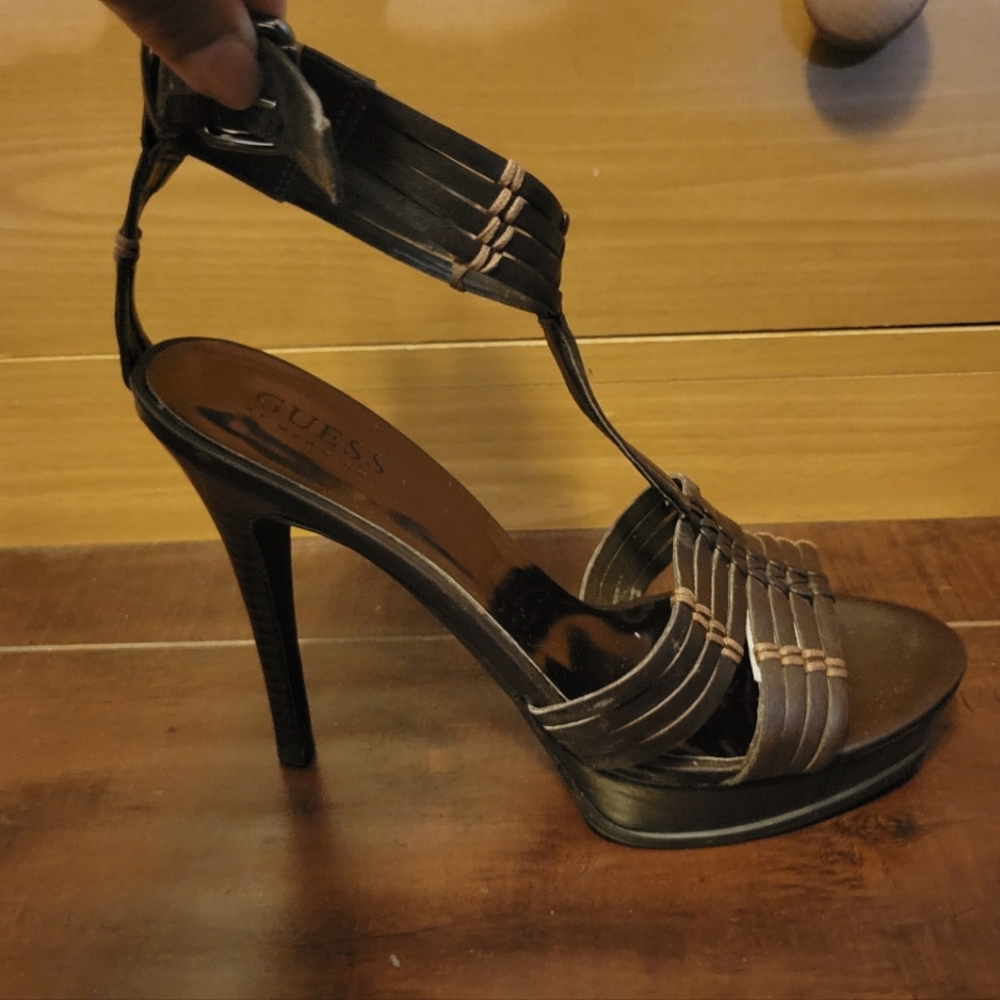 Guess, brown leather heels, size 6.5